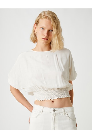 Koton Crop Bluz Beli Lastikli Kırık Beyaz 2sak60170cw 2SAK60170CW001 Ekru