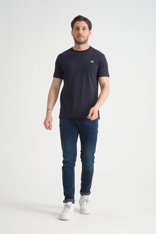 Shooter Sportwear Shooter Erkek T-shirt Nefes Alabilen Esnek Pamuklu Kumaş Regular Kalıp Minimal Logolu Lacivert