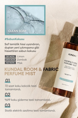 Oda Ve Kumaş Kokusu Kundal Room & Fabric Perfume Mist Clean Soap 300 Ml Sabun