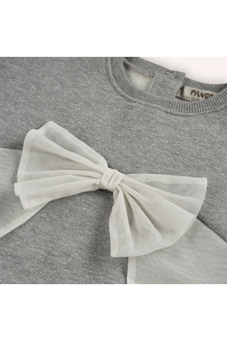 Kız Çocuk Tül Fiyonk Detaylı Sweatshirt Gri-melanj 2421gb08021-4847 001