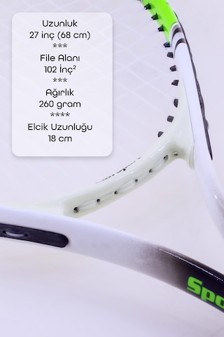 Deluxe 27 İnç Tenis Raketi Çantalı Yetişkin Tennis Racket L2 Grip 68 Cm Neon Sarı 527