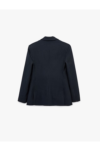 Koton Kruvaze Yaka Uzun Kollu Düğmeli Cep Detaylı Çizgili Blazer Ceket Lacivert Çizgili 6sak50073uw