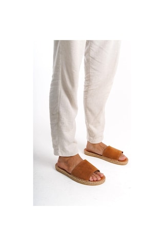 Mubiano Hakiki Deri Summer Erkek Süet Jüt Taban Taba Espadril Terlik -mssr122-tb Taba