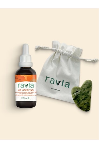 2'li Ürün - Ravla Yeşim Gua Sha Yüz Masaj Taşı / Ravla Kır İğdesi Yağı - 50ml