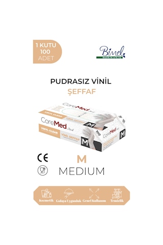 Vinil Şeffaf Muayene Eldiveni M - 1 Paket 100'lü