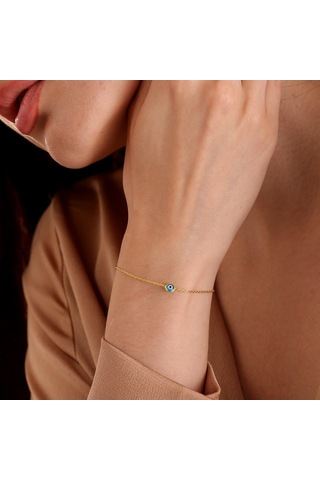 925 Ayar Gümüş Mavi Tek Taş Göz Bileklik Altın