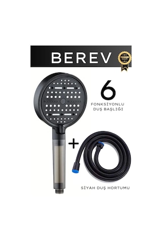 Berev 6 Fonksiyonlu Filtreli Duş Başlığı 150 Cm Siyah Duş Hortumu Su Tasarruflu Basınçlı Kireç Klor Önleyici Siyah