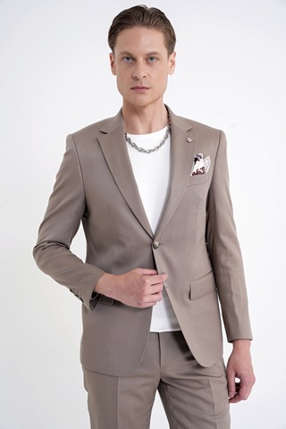Efor Slim Fit Mono Yaka %97 Tencel Kumaş Çift Yırtmaç Esnek Bej Takım Elbise Tk 941