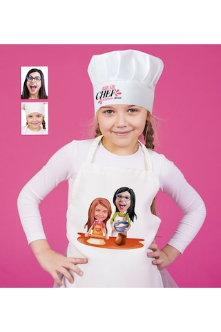 Kişiye Özel Anne Kız Karikatürlü Çocuk Mutfak Önlüğü Ve Aşçı Şapk (436663983)