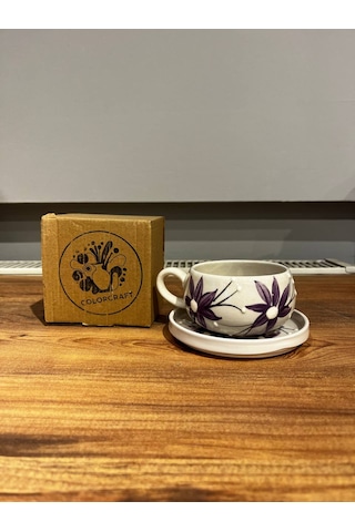 Mor Çiçek Seramik Kupa, Mug, Double Türk Kahvesi Filtre Kahve