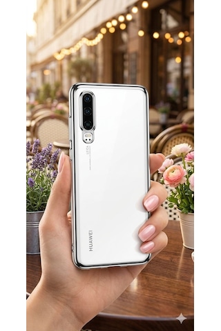Huawei P30 Kılıf Dört Köşeli Lazer Silikon Kılıf Gri