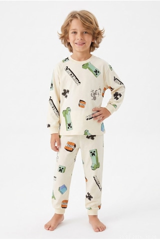 Bunny Hopp Erkek Çocuk %100 Pamuk Süprem Penye Uzun Kollu Pijama Takımı Krem