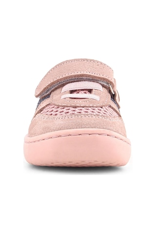 Rakerplus Bob Hakiki Deri Pudra Gri Mor Barefoot Cırtlı Lastikli Bebek Sneaker Ayakkabı Pudra