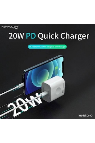 Yeni Nesil Apple Uyumlu iPhone Pd-type-c 20w Şarj Cihazı Başlığı C69d Beyaz