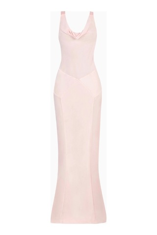 United Colors Of Benetton Because Of Alice Cowl Neck Satin Panel Gown Draped Bias Cut Maxi Dress Kadın Elbise Açık Pembe