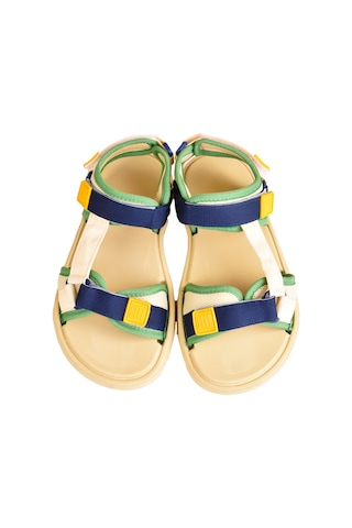 Modaonn Unisex Step Renkli Cırtlı Rahat Düz Taban Spor Sandalet Bej