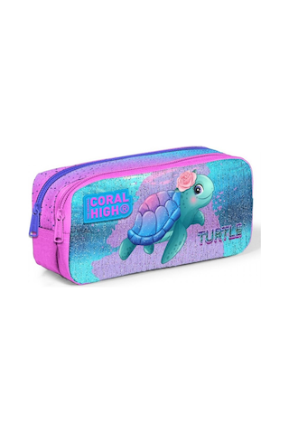Coral High İki Bölmeli Kız Çocuk Pembe Yeşil Kaplumbağa Kalem Çan