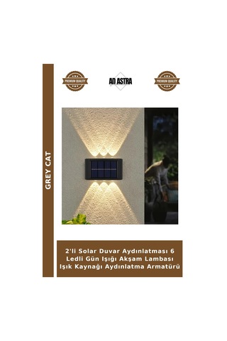 2'li Solar Duvar Aydınlatması 6 Ledli Gün Işığı Akşam Lambası Işık Kaynağı Aydınlatma Armatürü