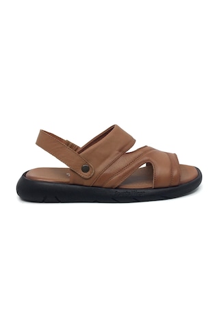 Taşpınar %100 Hakiki Deri İçi Dışı Ortopedik Erkek Yazlık Rahat Dikişsiz Sandalet Terlik 40-45 Taba