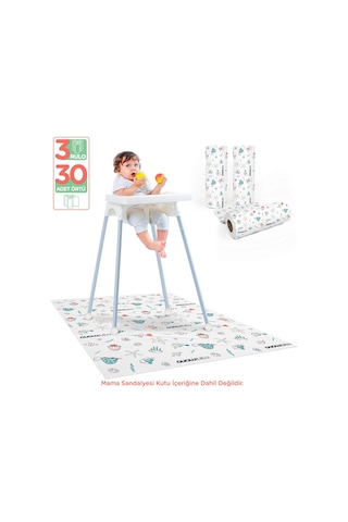 Minimono 3'lü Desen Mama Sandalyesi Altı Ve Aktivite Örtüsü - Mavi