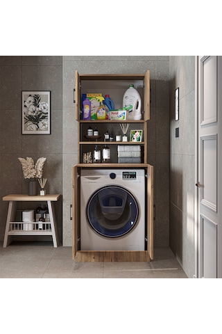 Çamaşır-kurutma Makinesi Dolabı Kapaklı Banyo Dolabı.55 Atlantik Çam