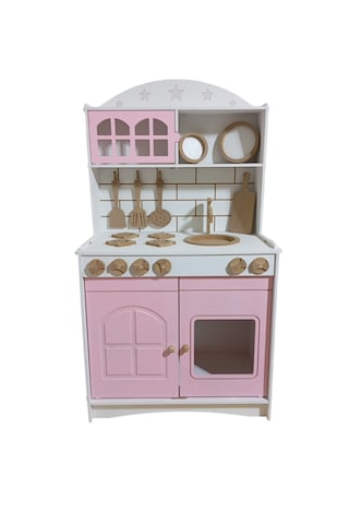 İki Kapaklı Boyalı Ahşap Oyuncak Mutfak