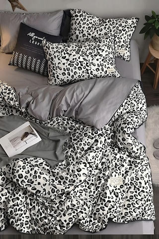 İqon Leopar Premium Cotton 64S Lastikli Çarşaflı Çift Kişilik Nevresim Takımı Siyah