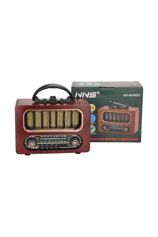 Orta Boy Retro Ahşap Tasarım Bluetooth Hoparlörlü Radyo - Fm/am Destekli, Şarjlı Ve Taşınabiliri Radyo Ns-6636