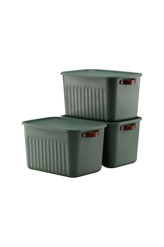 3 Adet Modern Kapaklı Saklama Kutusu Seti -15 Litre Yeşil- Taşınabilir Kulplu, Dolap İçi Düzenleyici, Çok Am Diğer