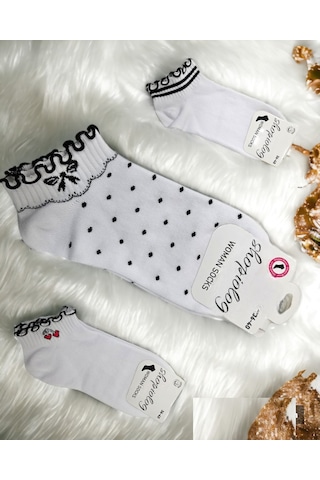 Shopiolog Sevimli Marul Desenli Bilek Çorabı 3'lü Paket Siyah-beyaz Beyaz - Siyah