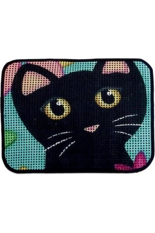 Renkli Desenli Elekli Kedi Tuvalet Önü Paspası 60 X 45 Cm