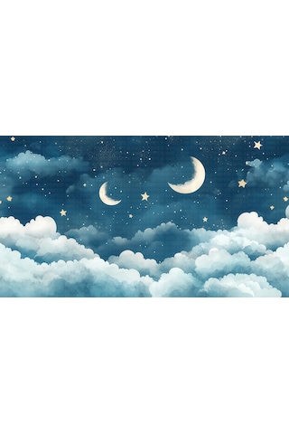 Gece Bulutlar Yıldızlar Çocuk Odası Poster Duvar Kağıdı