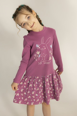 Bellamio Kids Çiçek Desenli Kız Çocuk Mor Elbise