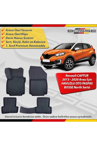 Renault Captur Paspas Araca Özel 2013-2020 Arası İçin Derin Havuzlu Paspas Bosse North Serisi