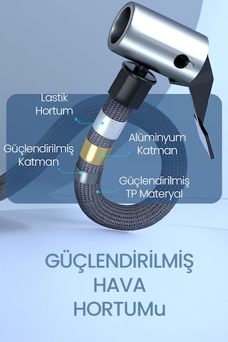 150psi Şarjlı Araç Oto Kompresörü Powerbank Led Işıklı Lastik Top Yatay Şişirme Pompası 6000mah 9624