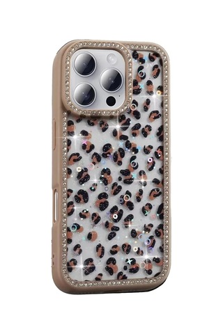 İphone Uyumlu 16 Pro Max Kılıf Taşlı Simli Kenarları Silikon Parıltılı Azra Kapak Telefon Kılıfı Kame