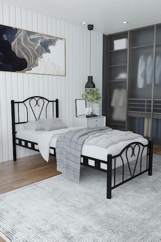 Argimo Orkide Tek Kişilik Ferforje Siyah Metal Karyola 100x200