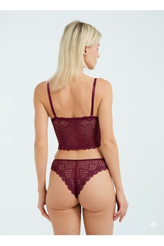 Dantel Detaylı Esnek Bralet & Slip Takımı Bordo
