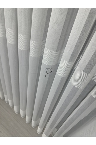 Tül Perde Bantlı Şerit Anotella Desen Lüx Armür 3 Farklı Renk Seçeneği Ekru-Ekru Şerit