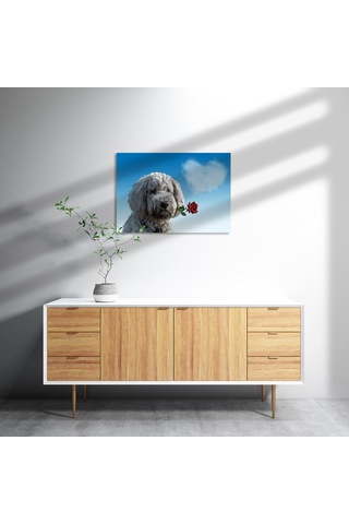 Cakasepetim Sevimli Köpek Gül Kalp Aşk Ahşap Mdf Tablo