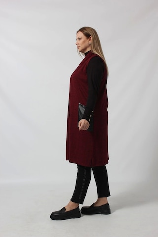 Moda Berray Deri Cep Detaylı Uzun Triko Yelek Bordo