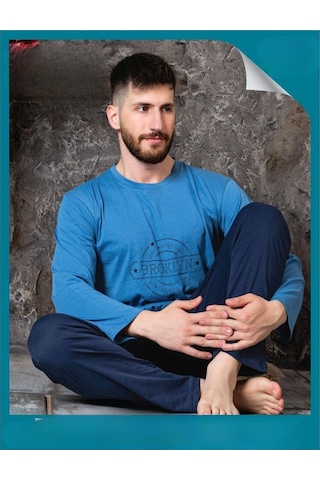 Sude Erkek Süprem Bisiklet Yaka İnce Uzun Kol Pijama Takımı A300/99 - 1 Adet 001