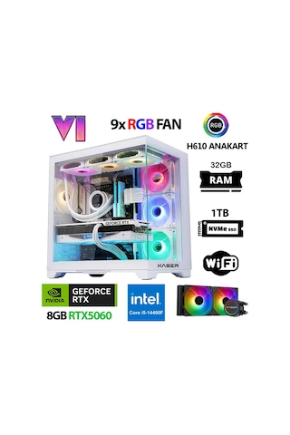 Xaser Sword X160 i5-14400F 32 GB 1 TB M.2 NVMe SSD 8 GB RTX5060 Free Dos Masaüstü Oyuncu Bilgisayarı