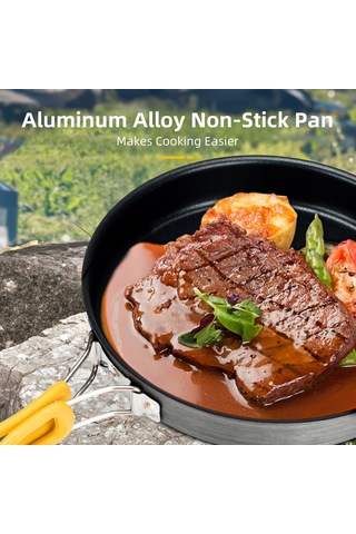 Gajeena Alocs Alüminyum Teflon Kaplama Dış Mekan Pişirme Tava, Katlanabilir Kollü, Leğenlenmeyen, Taşınabilir, Temizliği Kolay Siyah