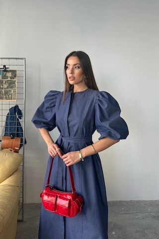 Hazego Tencel Karpuz Kol Elbise - İndigo İndigo