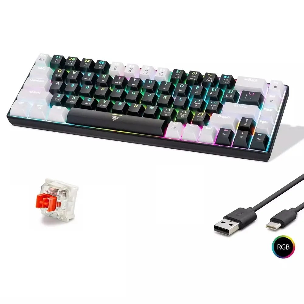 Mofan Mf1703b Gaming Mekanik Klavye Trı Mod Rgb Red Switch - Siyah Beyaz