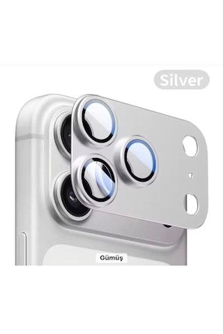 Apple Uyumlu iPhone 17 Promax Metal Koruyucu Lens Çerçeveli Pürüzsüz Gümüş