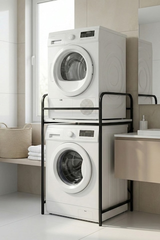 Reyo Falez Çamaşır Makinesi Dolabı Raf Metal Düzenleyici Organizer 2 Katlı Banyo Rafı Çok Amaçlı Dolap Siyah - 262