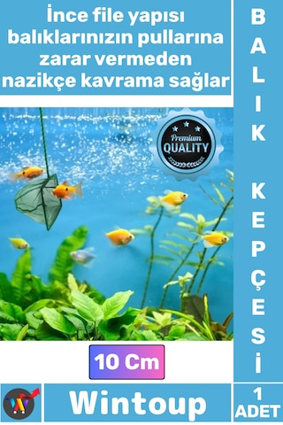 Akvaryumkepçesi Profesyonel Sağlam Dayanıklı İnce Fileli Akvarist Akvaryum Balık Kepçesi 10 Cm