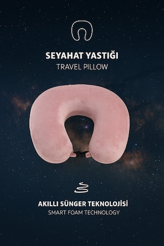 Armegeda Visco Ortopedik Kadife Seyahat Boyun Yastığı Pembe Rahat Uyku Destekği Pembe